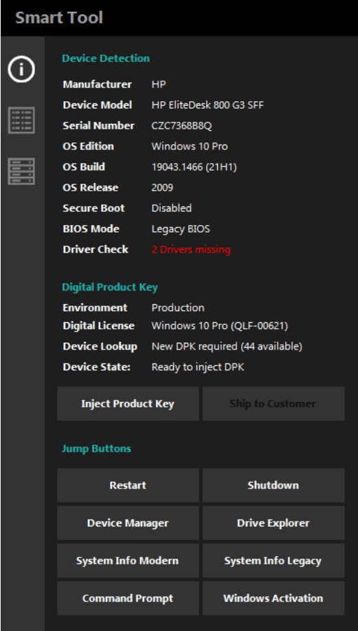 SMART tool detecting missing drivers in device