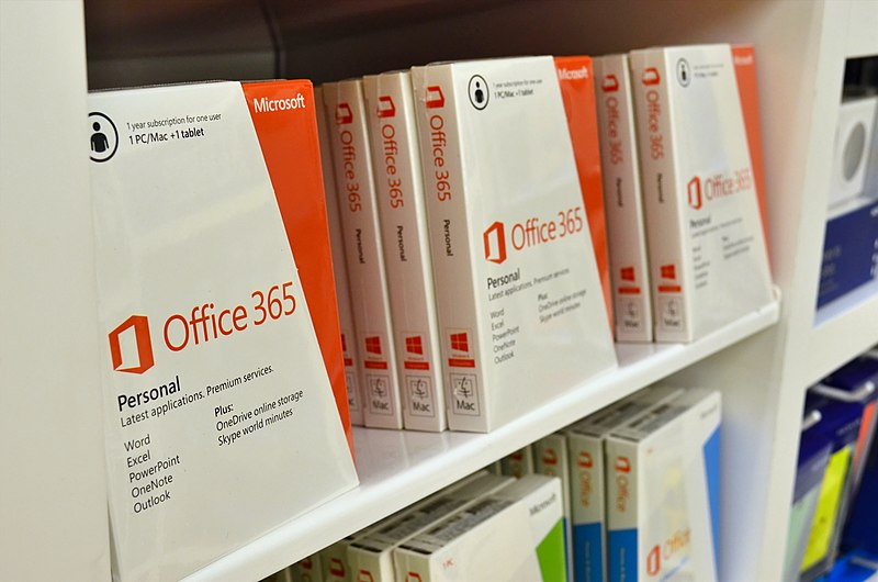 Office 365 licenses on a shelf.