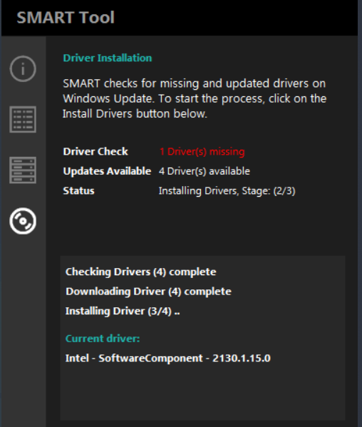 SMART tool in the process of installing missing drivers