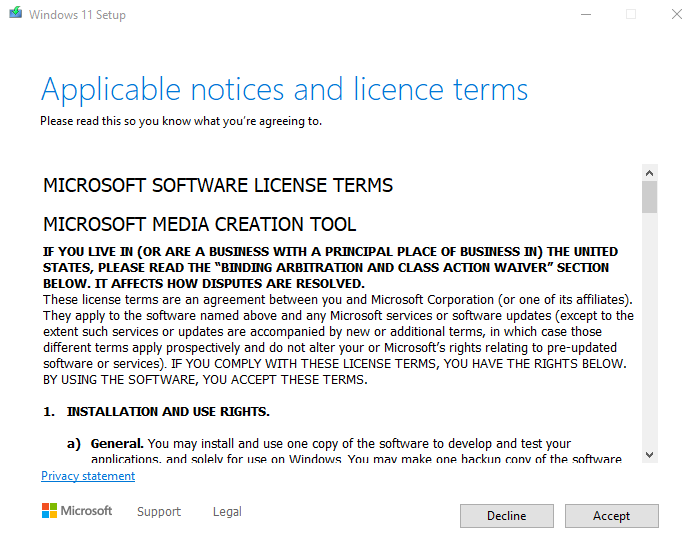Microsoft Media Creation Tool license terms.